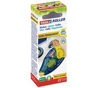 tesa GLUE ROLLER Non-Permanent Refillable - 14 m x 8.4 mm | Removable yellow adhesive strip - precise application for paper, card and photos at home or in the office