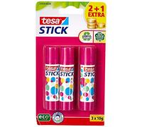 tesa Glue Stick - Odourless Craft Glue Stick for Paper and Cardboard - Solvent-Free and Environmentally Friendly - 3 x 10 g, pink
