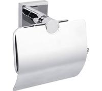 tesa Hukk toilet paper holder with lid, high gloss chromed metal, self-adhesive, adhesive mounting technology, 130mm x 140mm x 70mm