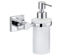 tesa Hukk wall-mounted soap dispenser, high gloss chromed metal, self-adhesive, adhesive mounting technology, 170mm x 127mm x 110mm