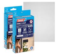 tesa INSECT STOP H&L Fly Screen Premium for Windows, insect screen with hook & loop tape, removed without leaving residue, cut to size, without drilling - 2x 130 cm x 130 cm - Anthracite (Transparent)