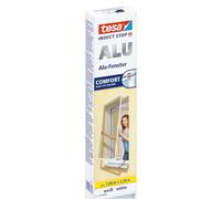 tesa® Insect Stop ALU COMFORT Fly Screen for Windows - Insect Screen With Aluminium Frame - Fly Net Without Drilling - White, 100 cm x 120 cm