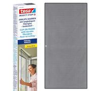 tesa INSECT STOP Clip-On Flyscreen Frame - Floor-to-Ceiling - 1,2 x 2,4 m | Floor-to-ceiling PVC window insect screen made with fiberglass - adhesiveclips - Cut to size, transparent anthracite