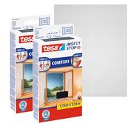 tesa Insect Stop Comfort for Windows - 2-Pack - Window Screen with Self-Adhesive Hook and Loop - Insect Mesh - in Anthracite, 2X 130 cm x 130 cm