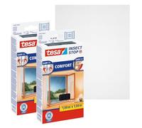 tesa Insect Stop COMFORT for Windows - Window Screen with Self-Adhesive Hook & Loop - Insect Mesh - in Anthracite, 2x 100 cm x 100 cm