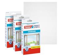 tesa Insect Stop Hook and Loop Standard for Windows - Self Adhesive Window Fly Screen - Cut to Desired Size - in White, 3X 110 cm x 130 cm