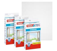 tesa Insect Stop Hook and Loop Standard for Windows - Self Adhesive Window Fly Screen - Cut to Desired Size - in White, 3X 100 cm x 100 cm