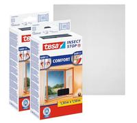 tesa Insect Stop Comfort for Windows - 2-Pack - Window Screen with Self-Adhesive Hook and Loop - Insect Mesh - in Anthracite, 2X 130 cm x 150 cm