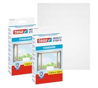 tesa Insect Stop Hook and Loop Standard for Windows - 2-Pack - Self Adhesive Window Fly Screen - Cut to Desired Size - in White, 2X 150 cm x 180 cm