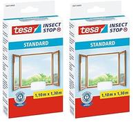 tesa Insect Stop Hook & Loop STANDARD for Windows - Self Adhesive Window Fly Screen - Cut to Desired Size - in White, 110 cm x 130 cm (Pack of 2)