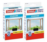 tesa Insect Stop Hook & Loop Standard for Windows - Self Adhesive Window Fly Screen - Cut to Desired Size - in Anthracite, 110 cm x 130 cm (Pack of 2)