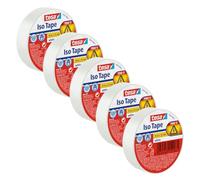 tesa Insulating Tape - 5-Pack - Self-Adhesive Insulating Tape, Heat-Resistant - for Insulating, Repairing and Bundling - 5X 10 m : 15mm - White