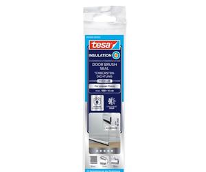tesa Insulation Door Brush Seal for Uneven Floors - Self-Adhesive Aluminum Door Seal to Protect Against drafts - Stainless Steel - with Brush Seal up to 15 mm