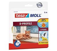 tesamoll D-Profile Draught Excluder Rubber Sealing Tape - Window Sealer Strip - 6 m x 9 mm x 7 mm - White