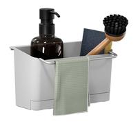 tesa Kitchen Accessory Sink Organiser - Self-Adhesive Hanging Sink Caddy for Soap, Washing-up Brush, Sponge and Dishcloth, Drill-Free - Comes with Wall Mount Adapter - White/Chrome
