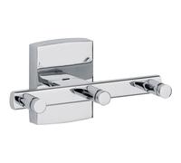 tesa KLAAM 3-Hook Rail - Bathroom Towel Hanger - Chrome - 120 x 60 x 55 mm | Wall-mounted storage with 3 hooks - No drilling required - Rustproof - Includes removable adhesive solution