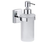 tesa KLAAM Hand Soap Dispenser - No Drill Wall Mounted Chrome-Plated Dispenser Holder for 200 ml Liquid Soap with Satined Glass Bottle, Stainless - Includes Removable Adhesive Solution