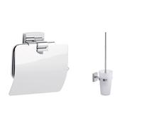 tesa klaam toilet paper holder, chrome, incl. adhesive solution, guaranteed rust-free & tesa klaam toilet brush holder, wall-mounted