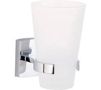 tesa KLAAM Toothbrush and Toothpaste Holder - No Drill Wall Mounted Satined Cup with Chrome-Plated Holder, Stainless - Waterproof - Includes Removable Glue Solution