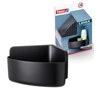 tesa Lavaa Corner Shower Basket S, Matt black - Bathroom organiser for wall mounting without drilling, incl. tesa Powerstrips Waterproof Strips XL - 175 mm x 120 mm x 175 mm