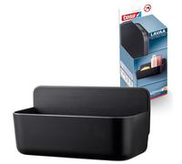 tesa Lavaa Shower Basket M, Matt black - Bathroom organiser for wall mounting without drilling, incl. tesa Powerstrips Waterproof Strips XL - 260 mm x 130 mm x 110 mm