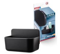 tesa Lavaa Shower Basket S, Matt black - Bathroom organiser for wall mounting without drilling, incl. tesa Powerstrips Waterproof Strips XL - 200 mm x 130 mm x 110 mm