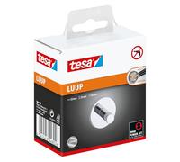 tesa LUUP Bathroom Hook - No Drill Chromed Metal Self-Adhesive Hook for the Bathroom in Round Design - Stainless - Waterproof - Includes Removable Glue Solution