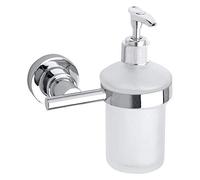 tesa LUUP Hand Soap Dispenser - No Drill Wall Mounted Chrome-Plated Dispenser Holder for 200 ml Liquid Soap with Satined Glass Bottle, Stainless - Includes Removable Adhesive Solution