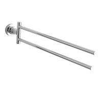 tesa LUUP Swing Arm Towel Bar - No Drill Two-Armed Towel Rail Chromed Metal and Stainless for the Bathroom with Swivelling Arms - Includes Removable Glue Solution