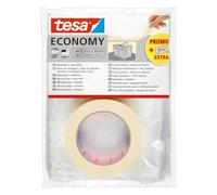 tesa Masking Tape Economy Set - 2 Rolls + Protective Film - Light Beige | Versatile solvent-free decorating strips for painting work - removable without residue for up to 4 days