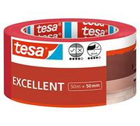 tesa Masking Tape Excellent - Painter's tape with thin paper backing for masking during painting work - for all paints, varnishes, and glazes - for indoor use - 50 m x 50 mm