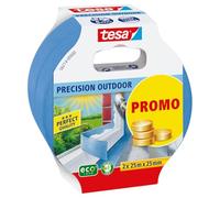 tesa Masking Tape Outdoor - Precision - Blue - 2 Rolls - 25 m x 25 mm | Extra-thin Japanese paper backing supports highly precise masking - suitable for painting indoors and outdoors