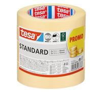 tesa Masking Tape Standard - 4 Rolls - 2 x 50 m x 19 mm + 2 x 50 m x 30 mm | Temperature- and UV-resistant strip with PE backing and acrylic adhesive - for exterior plastering and painting work