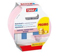 tesa Masking Tape Wallpaper - Light Pink - 2 Rolls - 25 m x 25 mm | Gentle low-tack strip with flat paper backing - designed for precise masking on delicate indoor surfaces