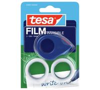 tesa Mini Dispenser - 2 Invisible Tape Rolls - 10m x 19mm - Red/Blue | Compact refillable handheld cutter in an ergonomic design - includes 2 virtually invisible film rolls measuring 10 m x 19 mm