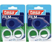 tesa Mini Dispenser - 2 Invisible Tape Rolls - 10m x 19mm - Red/Blue (Pack of 2)