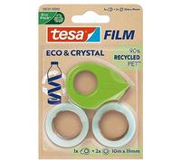 tesa MINI DISPENSER RECYCLED - Housing 100% recycled plastic from production residues - Adhesive tape dispenser with 2 rolls tesafilm CRYSTAL RECYCLED 10 m x 19 mm