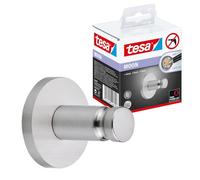 tesa MOON Bathroom Hook - No Drill Chromed Metal Self-Adhesive Hook for the Bathroom in Round Design - Stainless - Waterproof - Includes Removable Glue Solution
