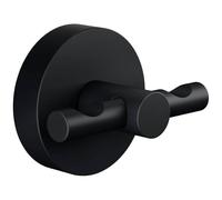 tesa® MOON BLACK Bathrobe Hook, matt black - for industrial style and modern bathrooms - drill-free, incl. adhesive solution - 50 mm x 65 mm x 53 mm