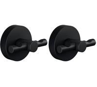 tesa MOON BLACK Bathrobe Hook, matt black - for industrial style and modern bathrooms - drill-free, incl. adhesive solution - 50 mm x 65 mm x 53 mm (Pack of 2)