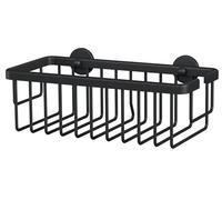 tesa MOON BLACK Shower Shelf - Deep Shower Basket - 250 x 92 x 125 mm | Extra-deep single-tier bathroom storage - Matt black powder-coated metal - No drilling - Includes adhesive solution