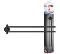 tesa MOON BLACK Towel Holder 2-arm, matt black, for bathroom and WC - for bathrooms in industrial and modern style - drill-free, incl. adhesive solution - 84 mm x 50 mm x 456 mm