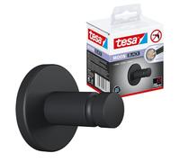 tesa MOON BLACK Towel Hook, matt black, for bathroom and WC - for bathrooms in industrial style and modern bathrooms - drill-free, incl. adhesive solution - 37 mm x 37 mm x 36 mm