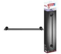 tesa MOON BLACK Towel Rail - No Drill Towel Holder - matt black - Waterproof - Includes Removable Glue Solution - 112 mm x 640 mm x 50 mm