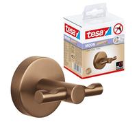 tesa Moon Bronze Bathrobe Hook - Double Robe Hanger - 65 x 50 x 53 mm | Set of 2 wall-mounted bathroom hooks - Brushed bronze finish, PVD-coated metal - No drilling - Includes adhesive solution