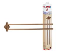tesa® Moon Towel Rail Double-Armed in Brushed Bronze - self-Adhesive Towel Rack Made of PVD-Coated Metal - Drill-Free, in dhesive Solution - 84 mm x 50 mm x 456 mm