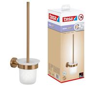 tesa MOON BRONZE Toilet Brush Set - WC Brush - 112 x 379 x 145 mm | Wall-mounted sanitary cleaner with satin-glass bowl - Brushed bronze PVD-coated metal - No drilling - Includes adhesive