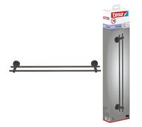 tesa® MOON double towel rail in brushed graphite - self-adhesive towel holder with 2 rails - made of PVD-coated metal - drill-free, in dhesive solution - 112 mm x 640 mm x 50 mm
