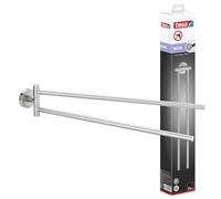 tesa MOON Double Towel Rail - Towel Bar - Chrome - 50 x 83 x 456 mm | 2-arm swivelling bath towel holder made of chrome-plated metal - Stainless and waterproof - Includes adhesive fixings