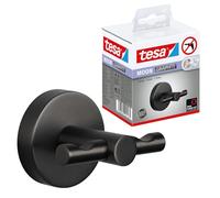 tesa MOON GRAPHITE Bathrobe Hook - Double Robe Hanger - 65 x 50 x 53 mm | Set of 2 wall-mounted bathroom hooks - Brushed graphite finish, PVD-coated metal - No drilling - Includes adhesive solution